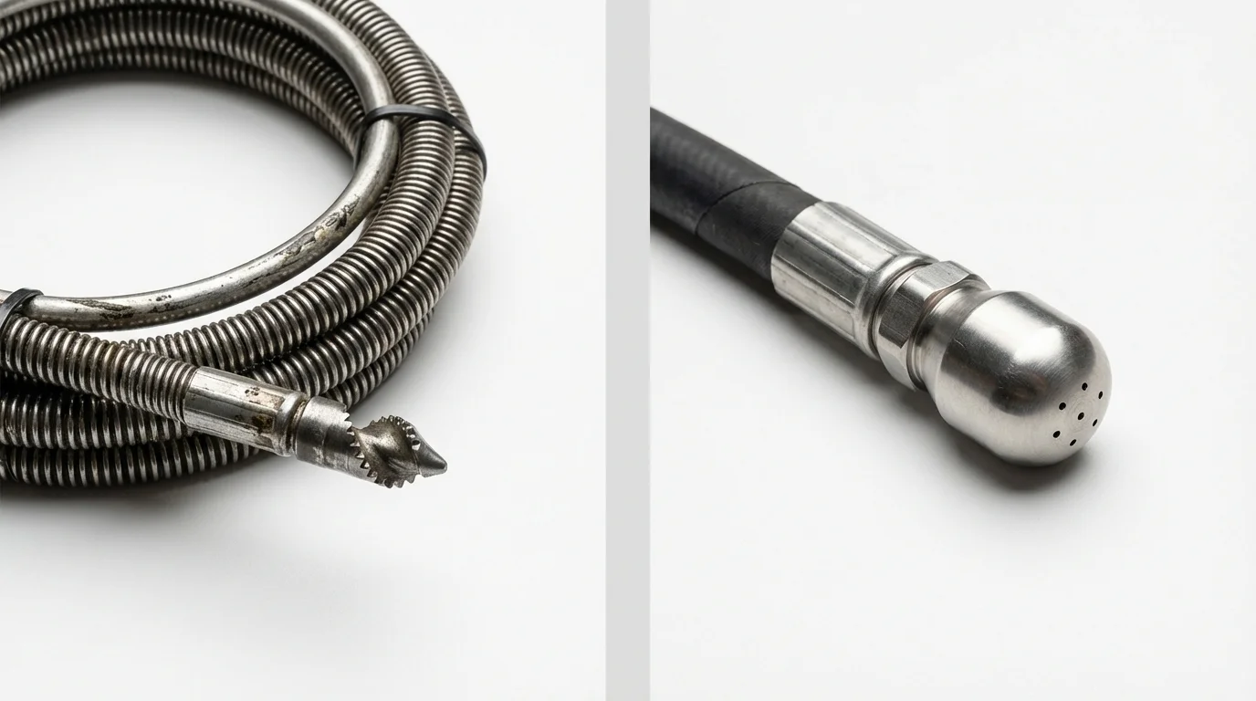 Drain snake cable and hydro jetting nozzle used for drain cleaning in South Haven, MI