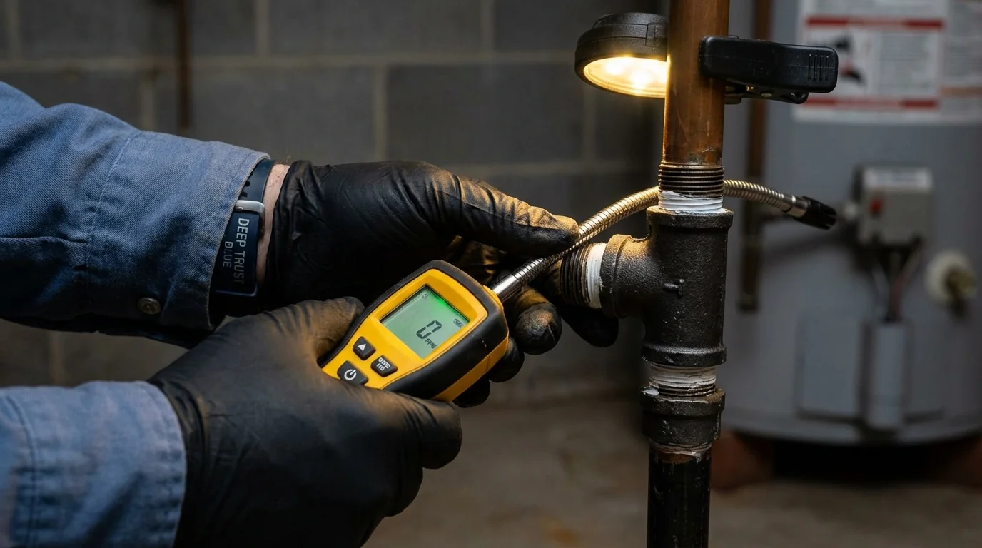 Gas leak detection with electronic sniffer by Johns Plumbing LLC in South Haven
