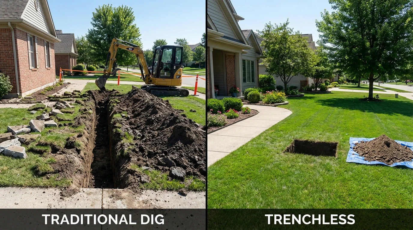 Trenchless sewer repair with minimal yard damage versus traditional excavation in South Haven, MI